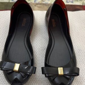 Melissa Black Flats with Gold Accent